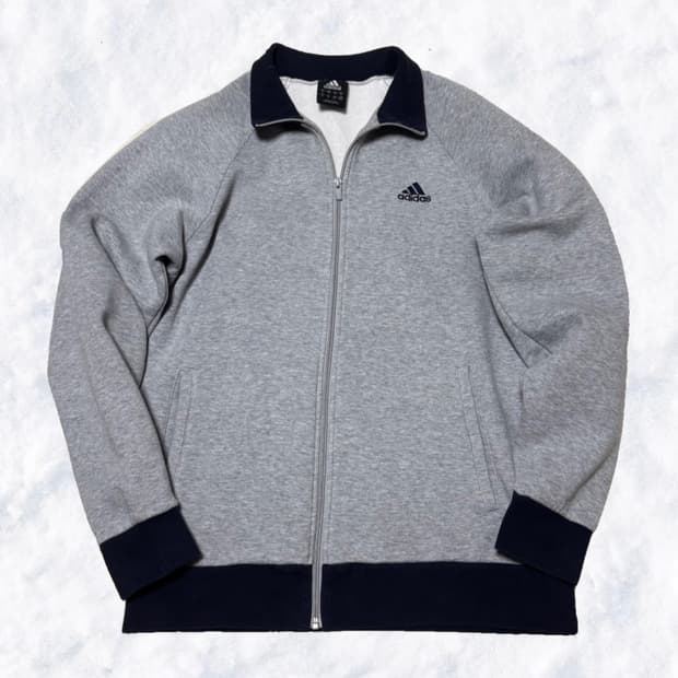 아디다스 배색 네이비 그레이 면집업 