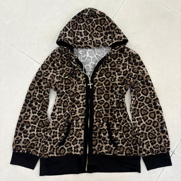 레오파드 십자가 후드집업
