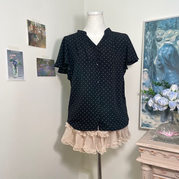 black dot shirring summer blouse(size-M)