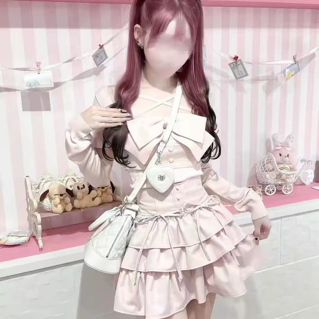 honeymew 핑크색 프릴 달린 케이크 미니스커트 지뢰계