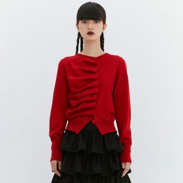 Burmula 오블리크 니트가디건 레드 S