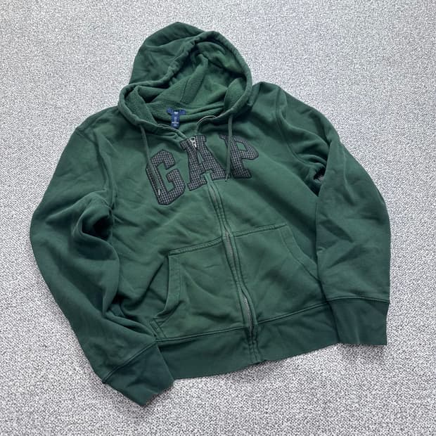 GAP 딥 그린 색상 로고 후드 집업