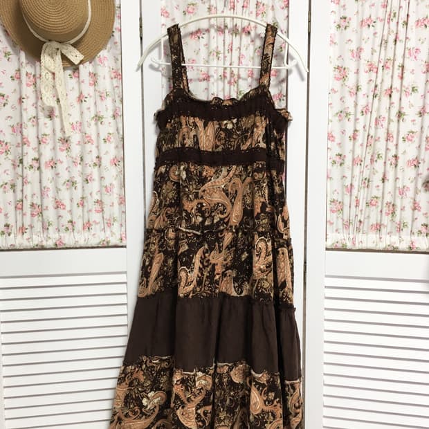 빈티지 페이즐리 브라운 원피스