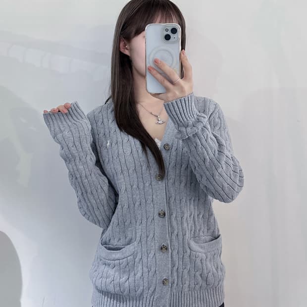 폴로랄프로렌 qr 화이트포니 그레이 케이블 가디건