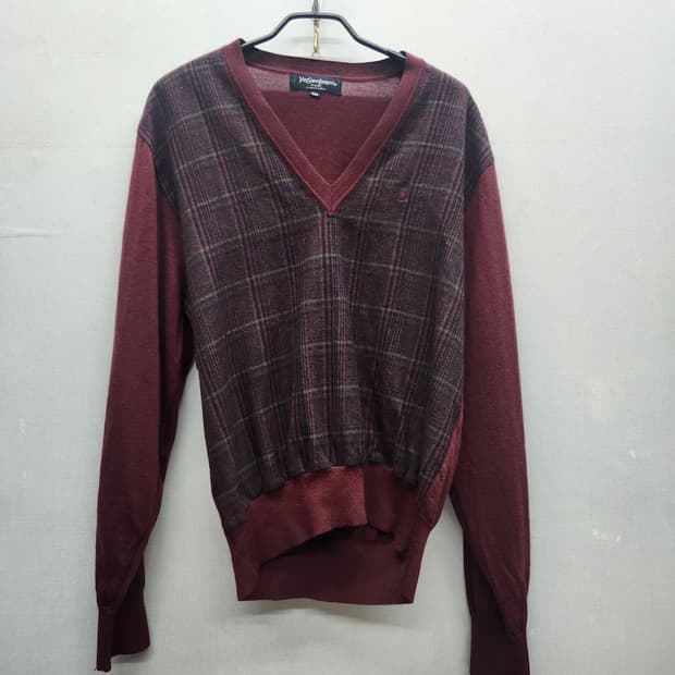 입생로랑 버건디 체크 뉴울 니트 100(L) 남여공용