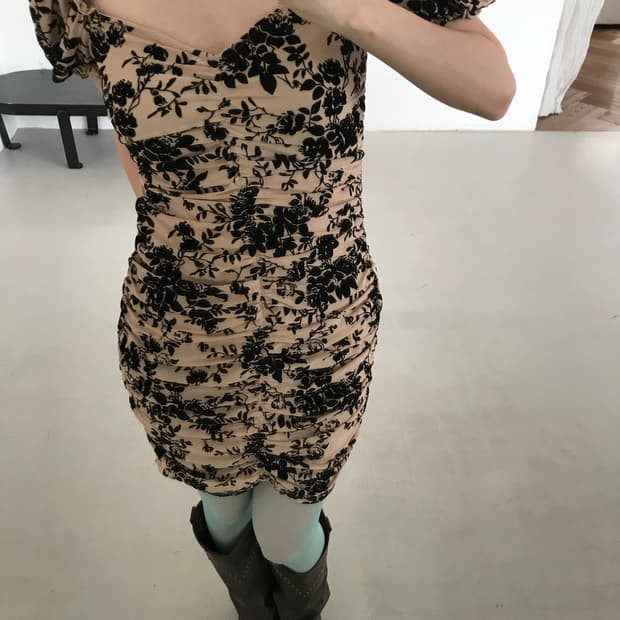 vintage pattern shirring one-piece