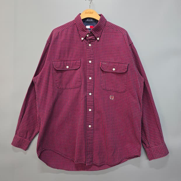 타미힐피거 체크 셔츠 레드 M