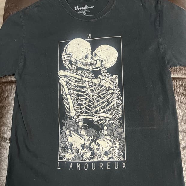 Usa Threadless 블랙 해골 프린팅 반팔티