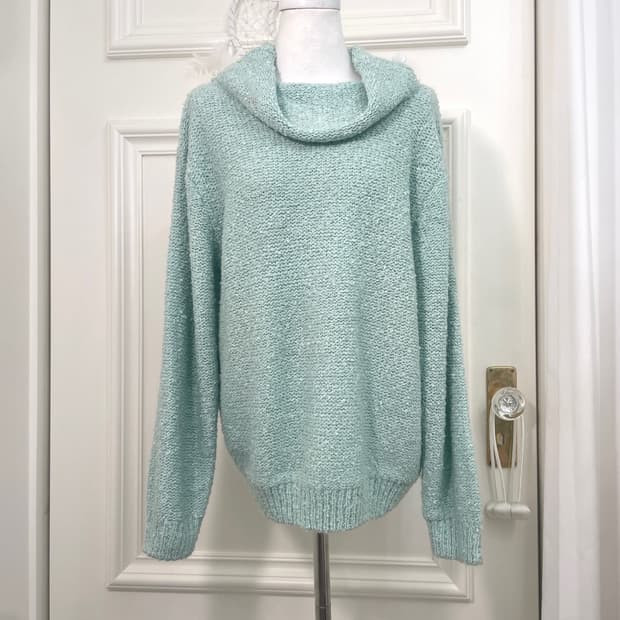 mint boucle turtle-neck wool sweater