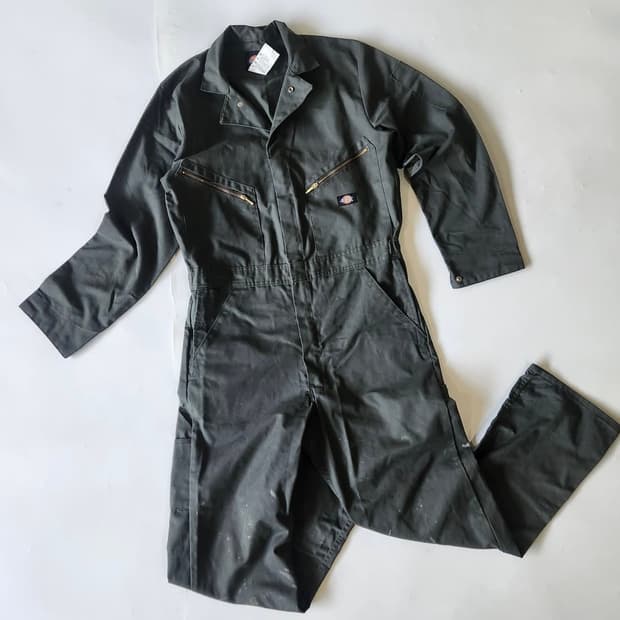 DICKIES WORKWEAR JUMPSUIT 디키즈 페인팅 오염 카키 