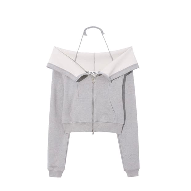 렌세 오픈 후디 집업 멜란지 그레이
