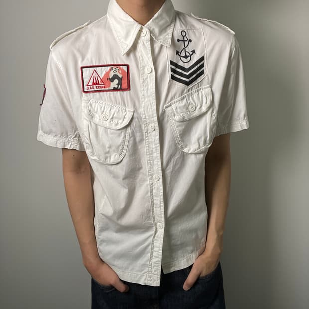 Avirex 아비렉스 밀리터리 견장 포켓 반팔 셔츠 M