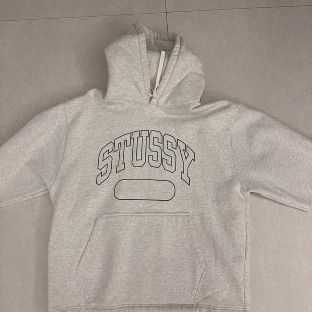 스투시 숏슬리브 박시 크롭 후드 애쉬 헤더