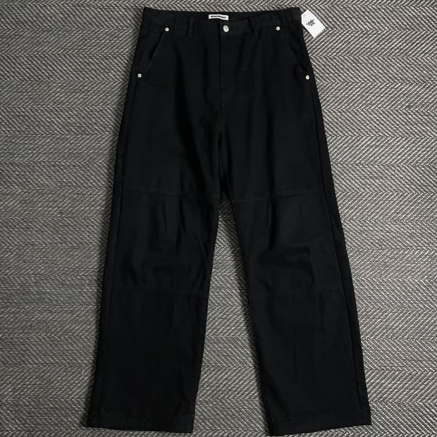 벌스데이 더블니 블랙 데님 와이드 핏 워크 팬츠 o 3458