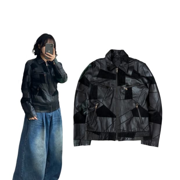 Maniac works 제팬 바이커 리얼레더 램스킨 패치워크 양가죽 자켓