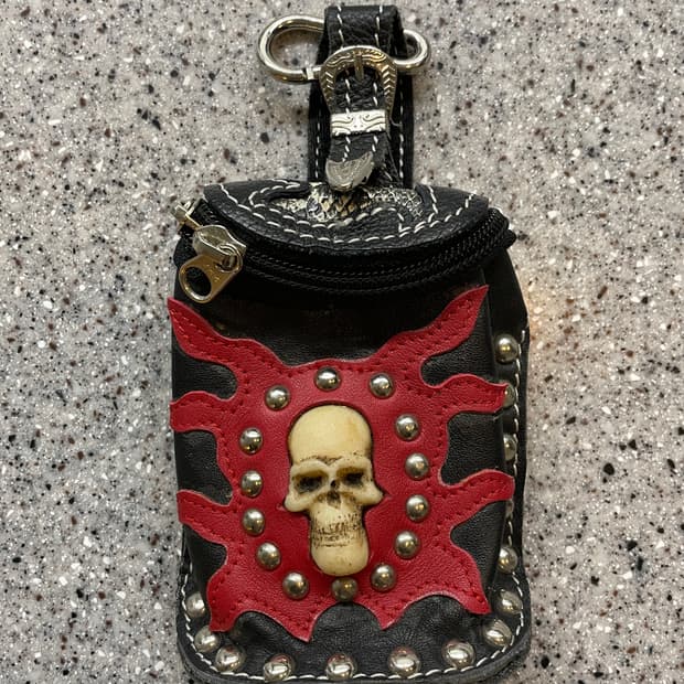 flame skull key ring pouch
