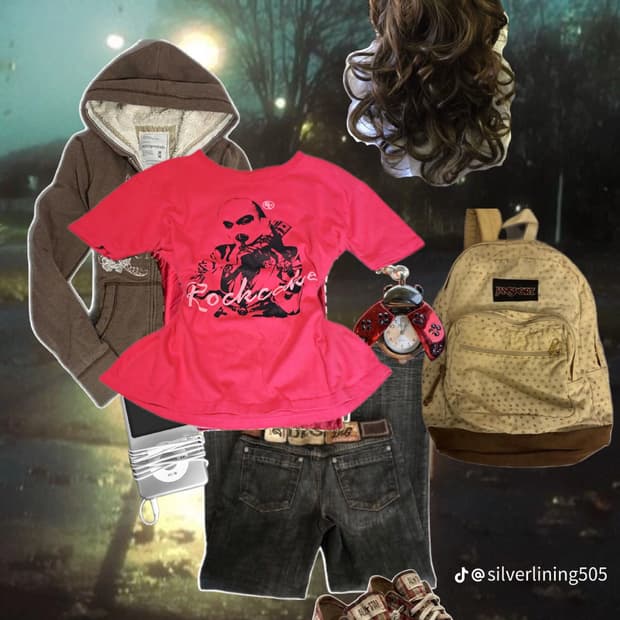 Y2K 펑크 락케이크 핫핑크 반팔티