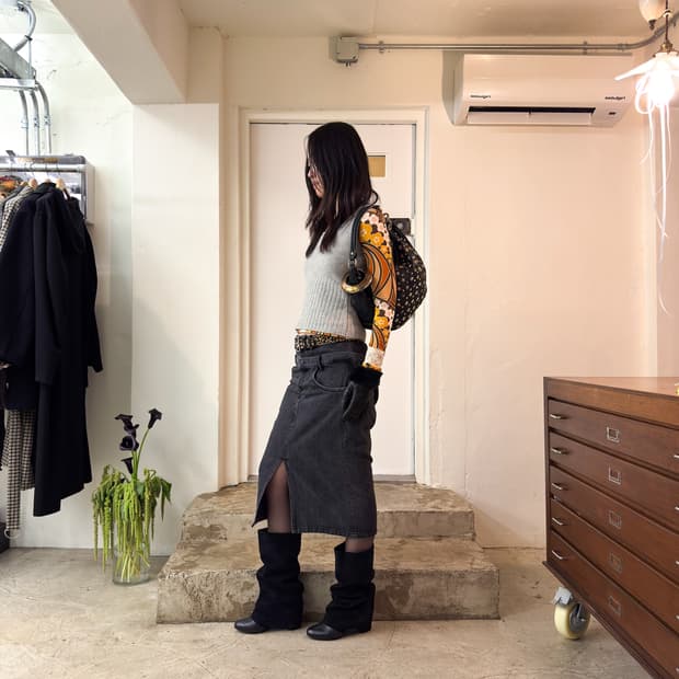 LIMI feu Layered Waist Denim Skirt/ M