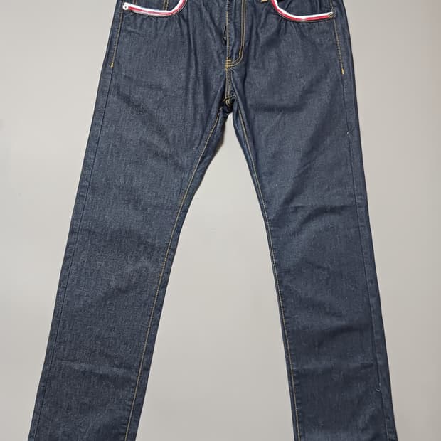 [36] 빈티지 D2 진청생지 삼선 레귤러진 청바지