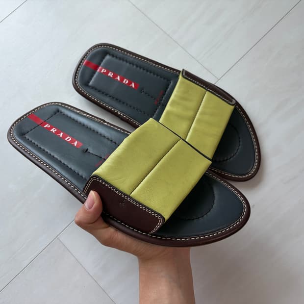 00s prada sport lime leather slide 