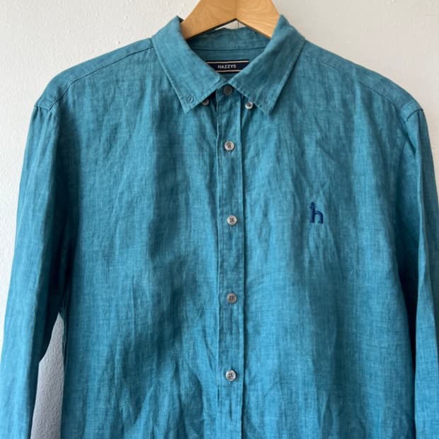 헤지스 남성 청록 린넨셔츠 긴팔셔츠