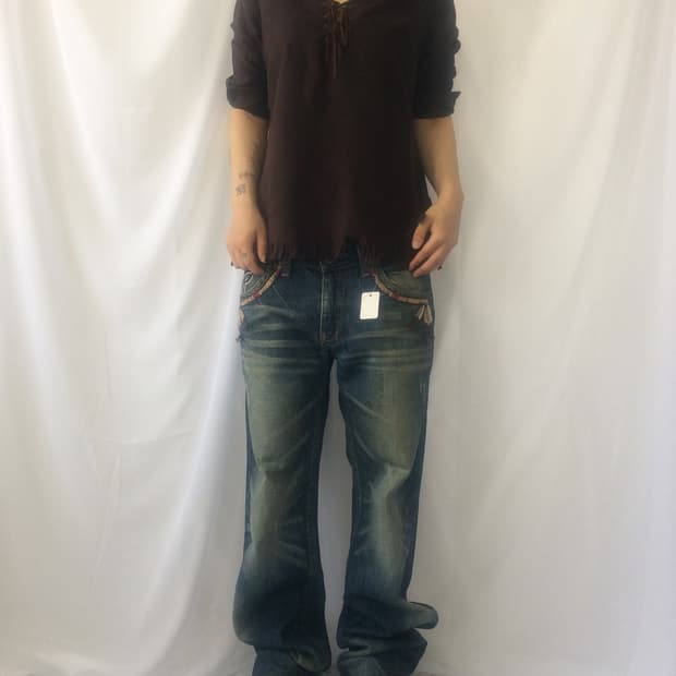 Lace up fake suede fringe top