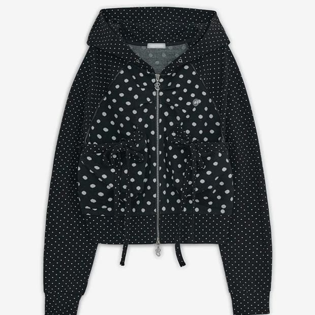 허그유어스킨 도트 빅 포켓 후드집업 블랙