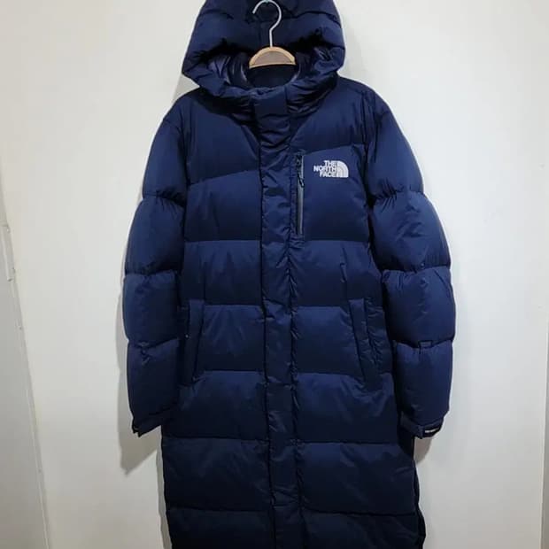 (L) 노스페이스 롱패딩 점퍼 네이비 오리털 후드 다운코트 