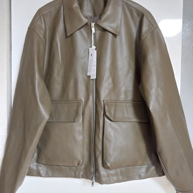 카키 브라운 비건 레더자켓
