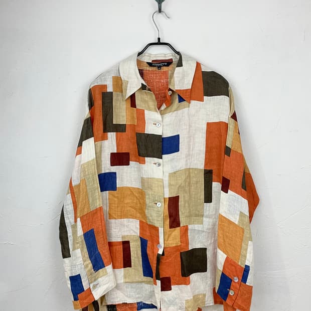 90s DONNA crre 컬러블록 리넨 셔츠(MADE IN ITALY)