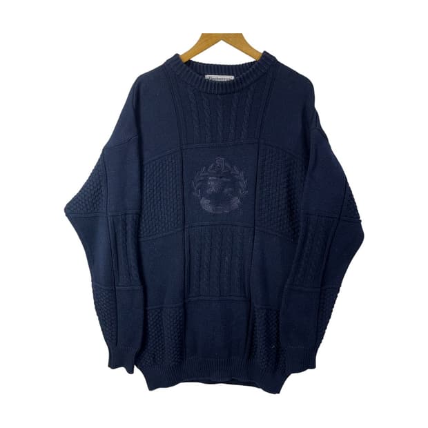 [Burberry] 90's 버버리 크레스트 엠브로이드 케이블 니트
