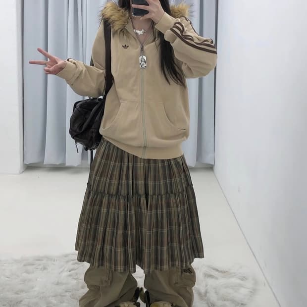 아디다스 90s 브라운 후드 퍼 와플 트랙탑