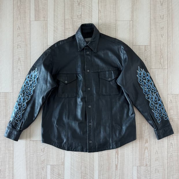 [XL] 빈티지 블루 플레임 가죽 셔츠 자켓