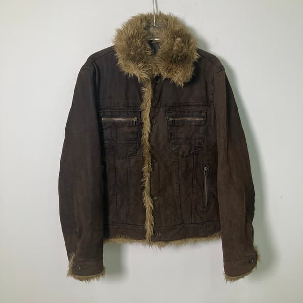 꼼사 데 모드 브라운 퍼 트리밍 소가죽 자켓