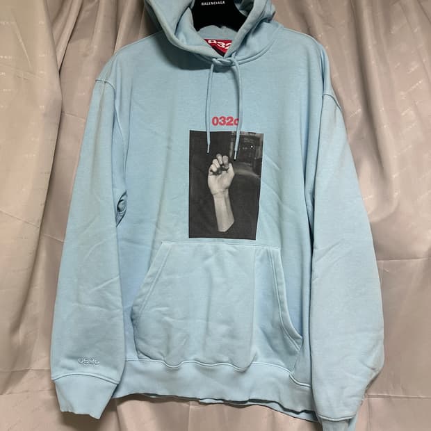 032c fist 프린팅 후드 xxl 하늘색