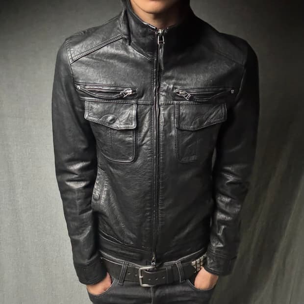 lamb skin pocket leather jacket