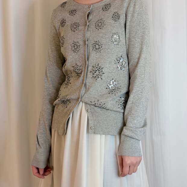 Sequin Detail Cardigan - Melange Grey