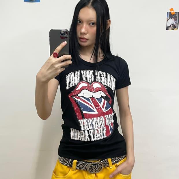 Rolling Stones American Flag Lip Black T
