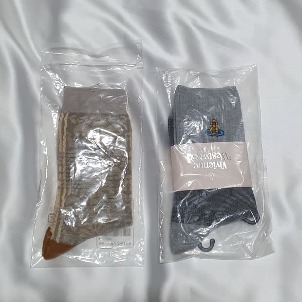 브라운 그레이 하트 민들레 레이스 패턴 비비안웨스트우드 양말 