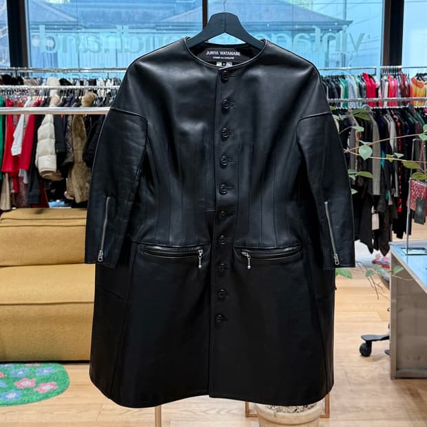 준야 와타나베 블랙 11FW 컬렉션 카우레더 코르셋 레더 코트 자켓 