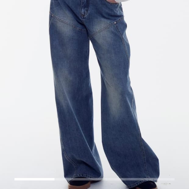 오디너리 홀리데이 라인 데님 와이드 팬츠 [BLUE]