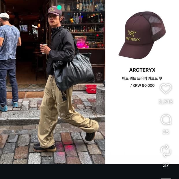 홍태준 모자 아크테릭스 버드 워드 트러커 커브드 햇