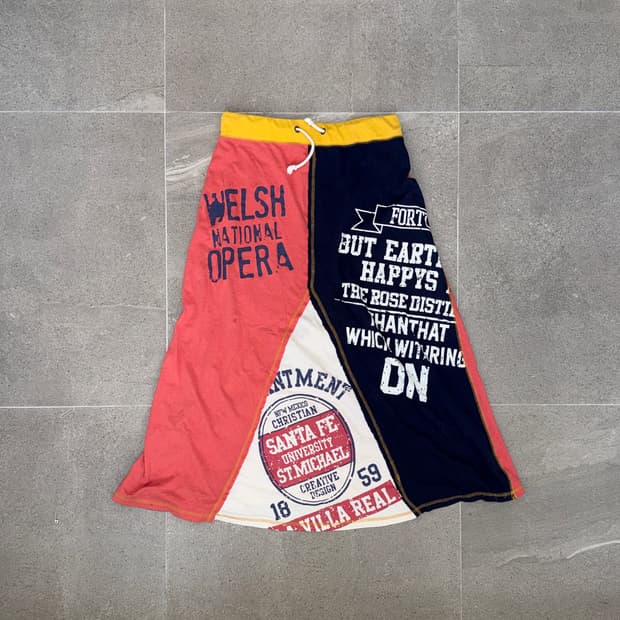 Coral navy lettering patchwork cotton sk