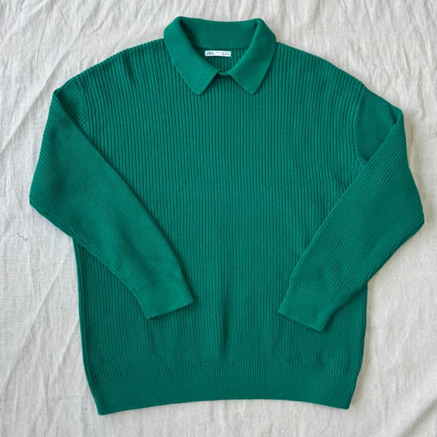 자라 그린 카라 와플 니트 L