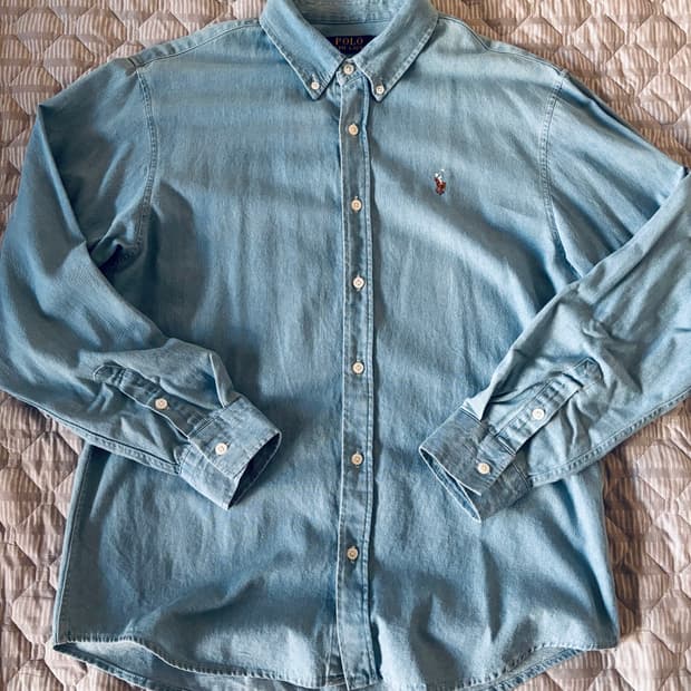 폴로 랄프 로렌 커스텀핏 샴브레이 셔츠 라이트 파스텔 블루 L사이즈