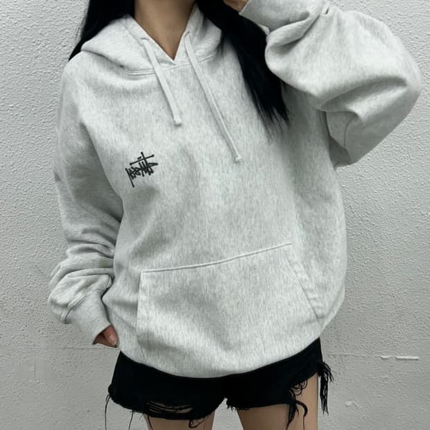 스투시 백로고 백멜란지 후드 XL