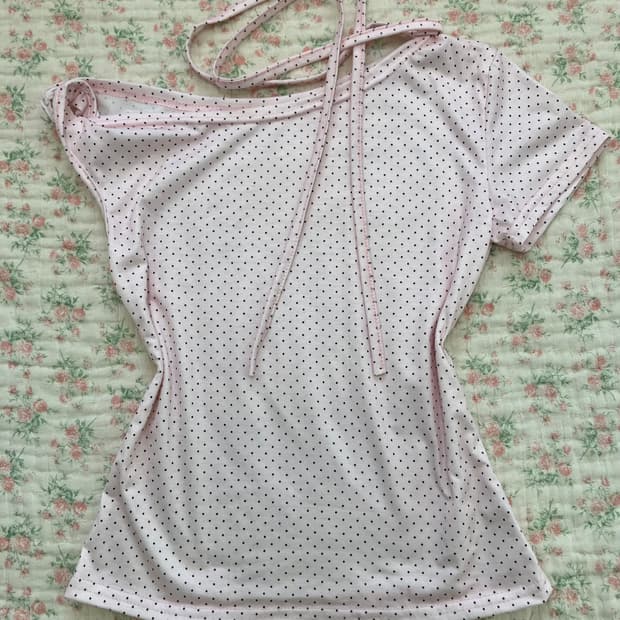 빈티지 딸기 우유 핑크 땡땡이 초크 반팔 1044 y2k 스트릿 갸루 펑