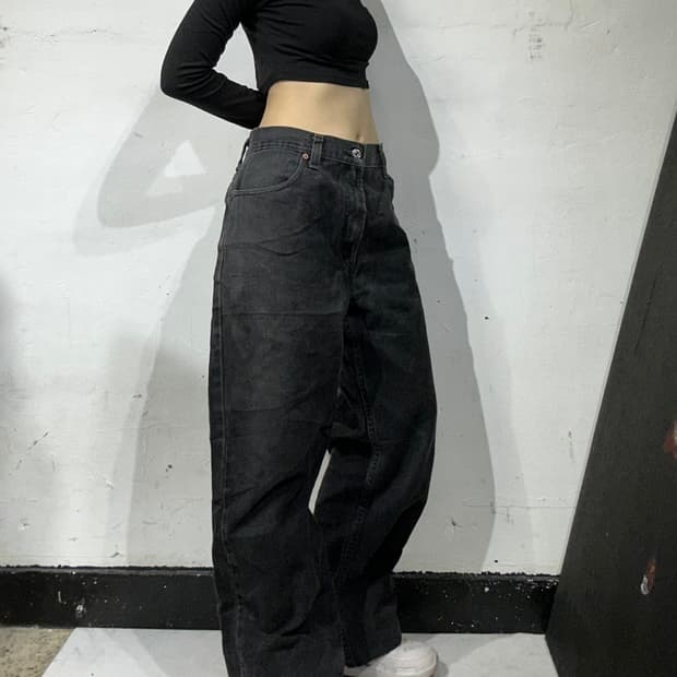 리바이스 505 와이드 흑청 데님 팬츠 청바지 