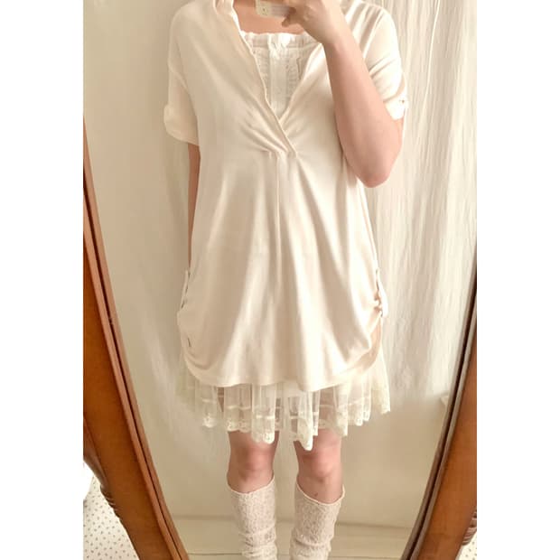 연핑크 셔링 브이넥 탑