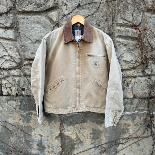 90s 칼하트 빈티지 j01 브라운 하드페이딩 디트로이트 워크 자켓